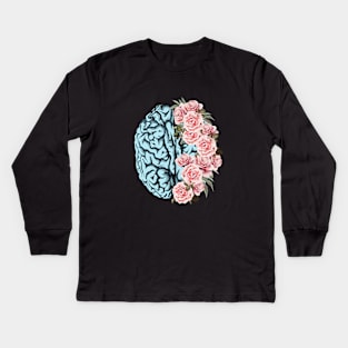 Blue Brain and pink roses, Positivity, Health, Mental, Depression, Anxiety, Mental Iliness, Matters Awareness, Mental Health Support,Health Matters,Gifts Kids Long Sleeve T-Shirt